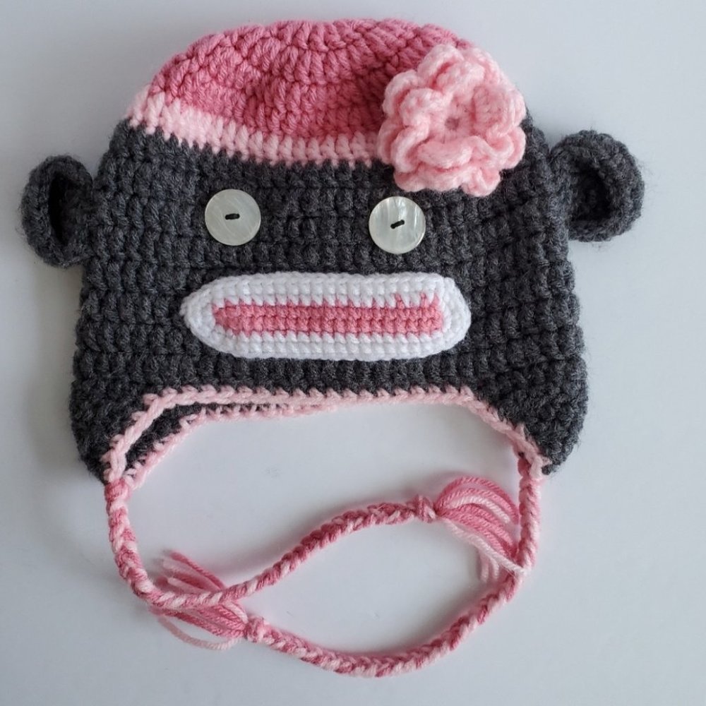 Sock monkey handmade crochet hat